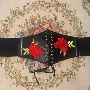 Floral Embroidered Black Corset Belt